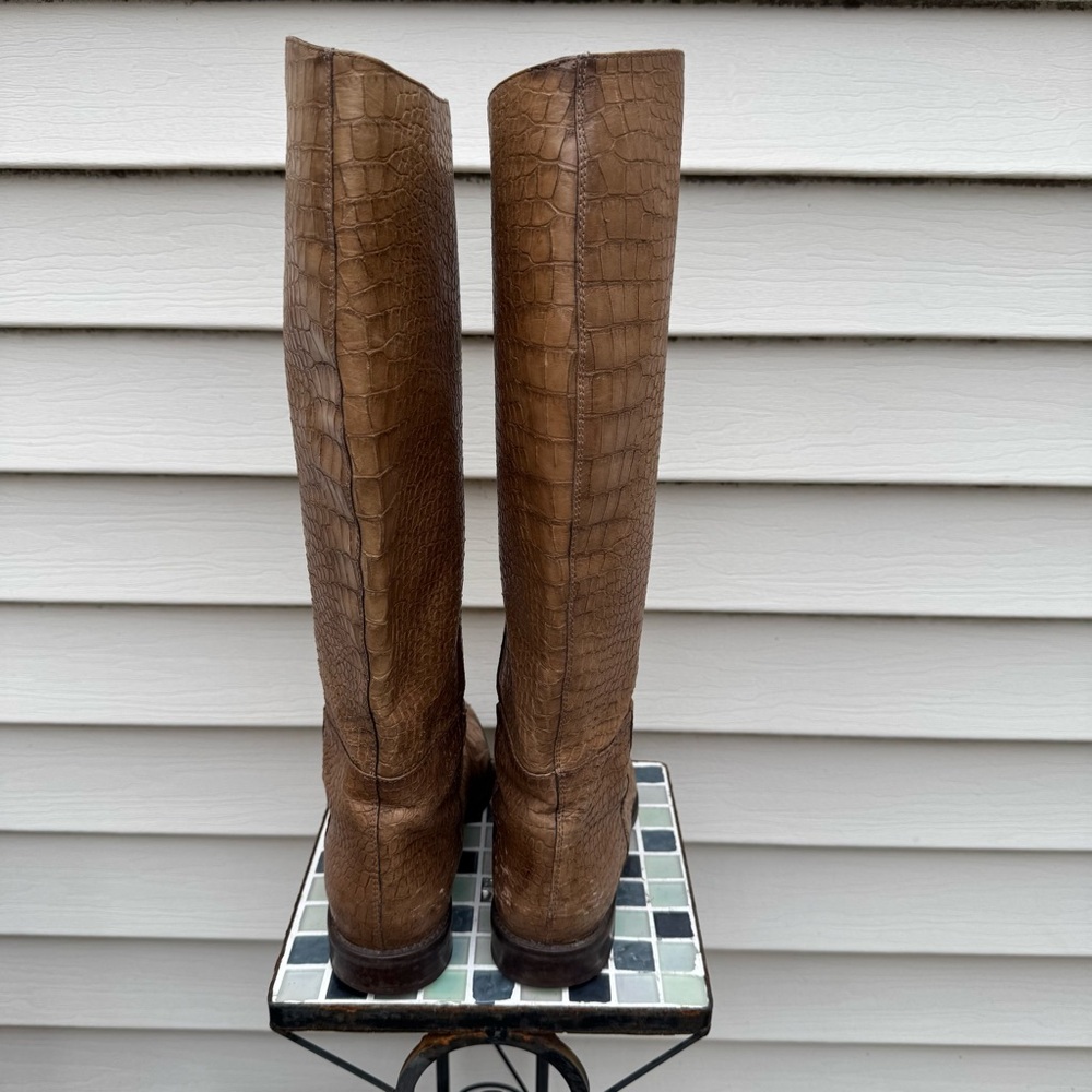 Stuart Weitzman Equine Croc-Embossed Knee Leather Boots Espresso Brown Size 8.5 - Picture 7 of 14